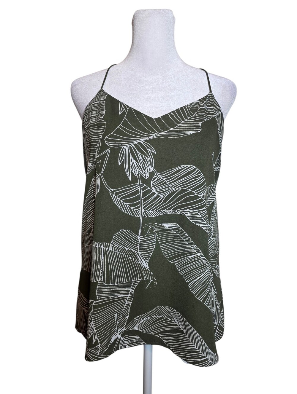 Express Womens olive green camisole Green white tropical leaf print Size Small